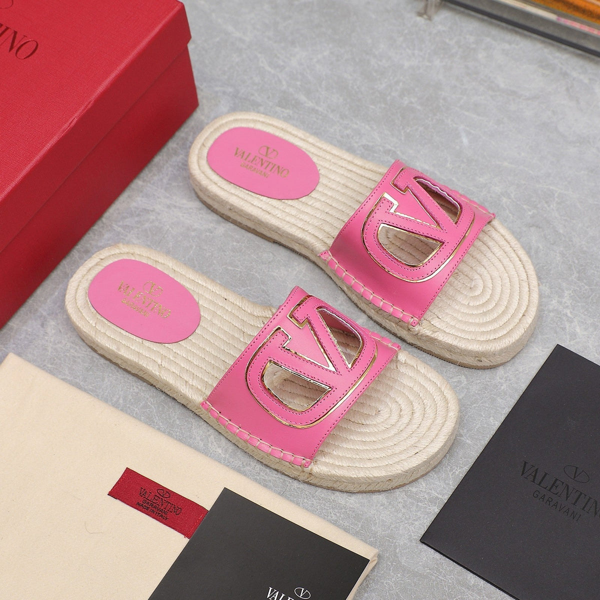 Vlogo Cut-Out Yellow Calfskin Slide Sandal