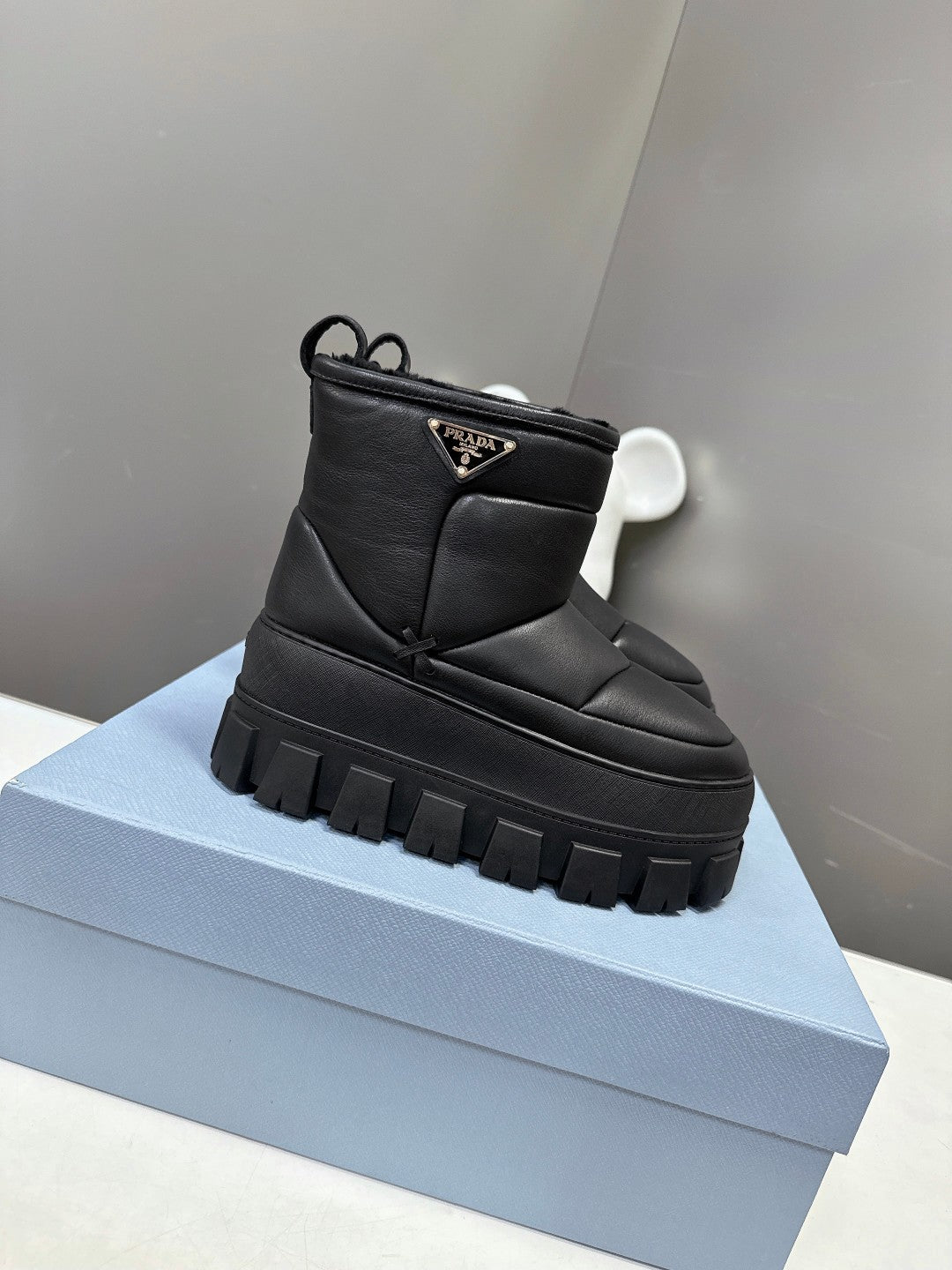 Prada 26s Platform Snow Boots Black Cowhide 951766
