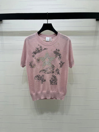 CD Dioriviera Embroidered Short-Sleeved Sweater Tencel Polyester