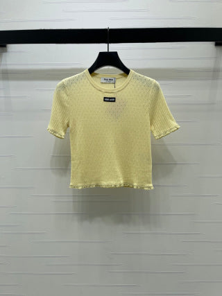 Miu Neck Short-Sleeved Top Linen Silk 392700