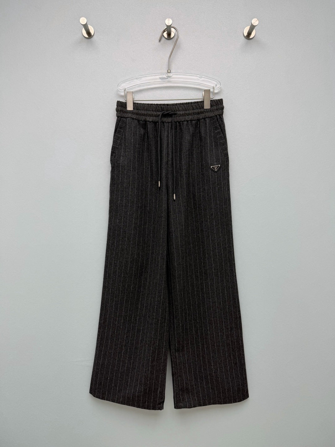 Prada 26s Pinstripe Drawstring Wide Leg Pants Black Grey 444974