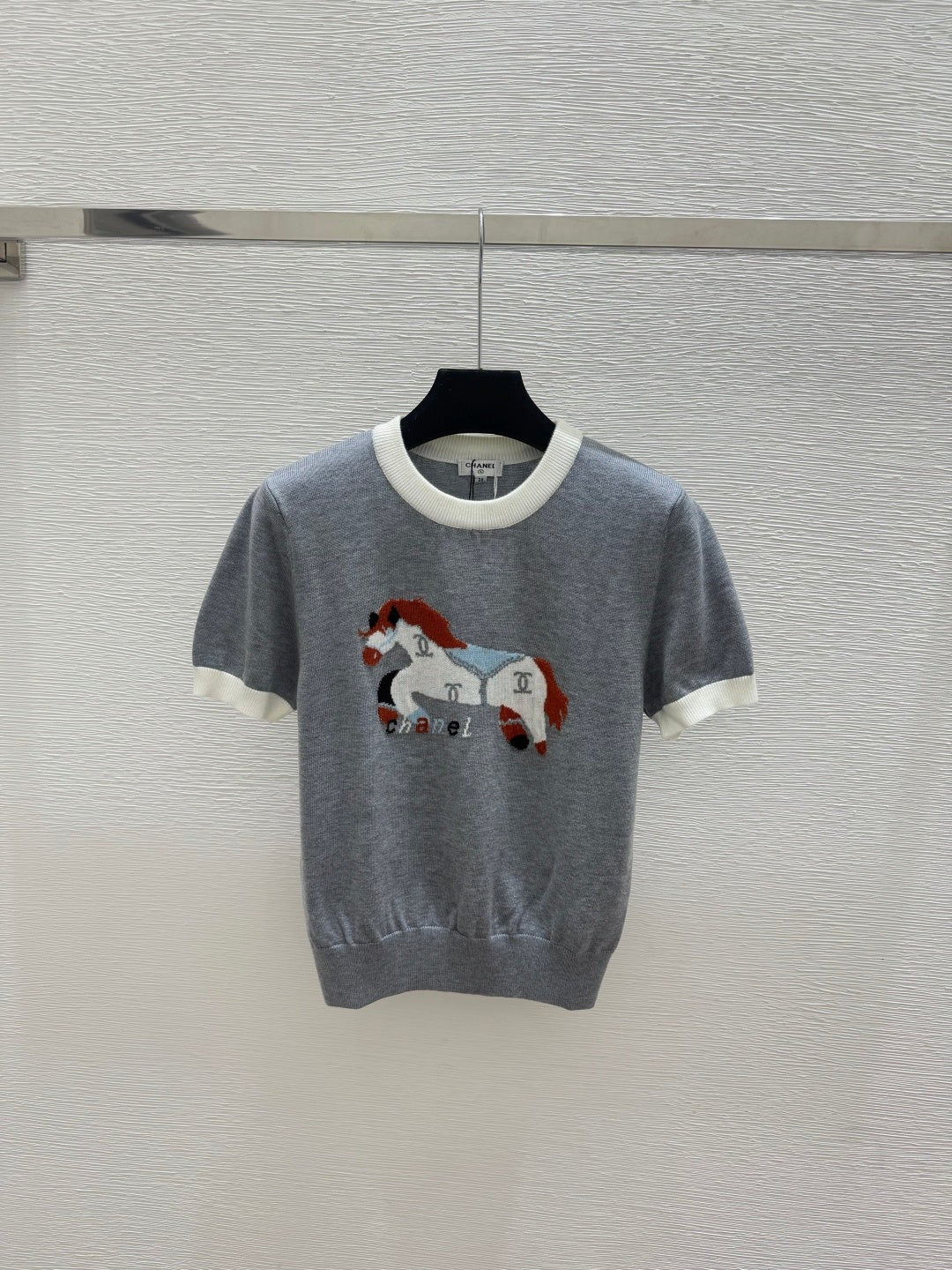 Chanel 2026 Horse Pattern Knit Short-Sleeve Shirt Cotton 685978