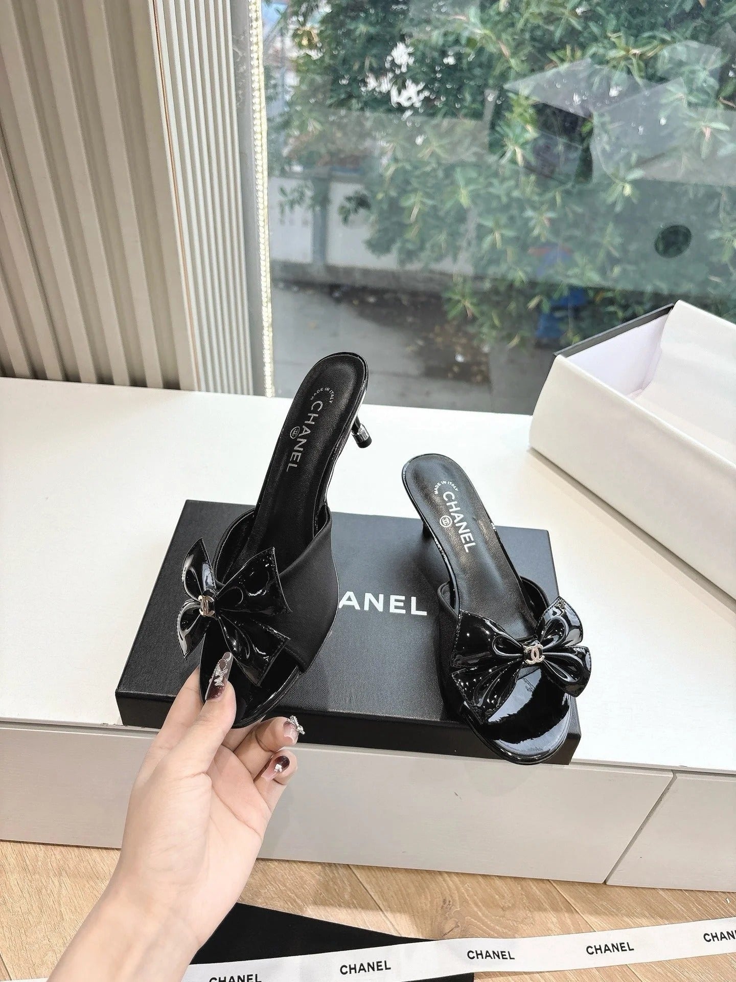 CC 2026 Black Bow Mule 80mm Leather