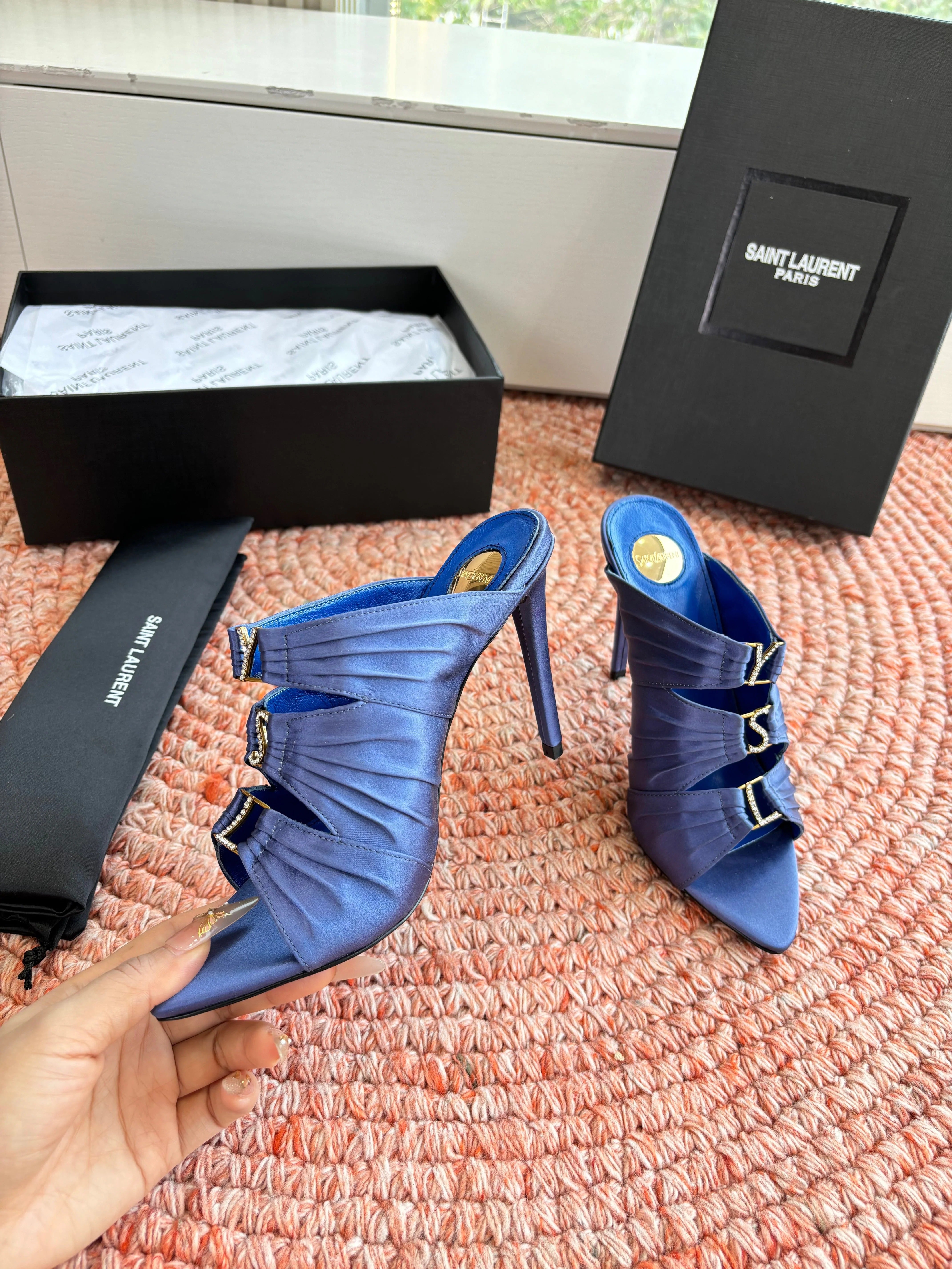 YSL 2026 High Heels Sandals 110mm Silk Leather 648786