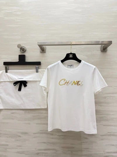 Chanel 2026 Sequin Letter T-shirt Cotton 377553