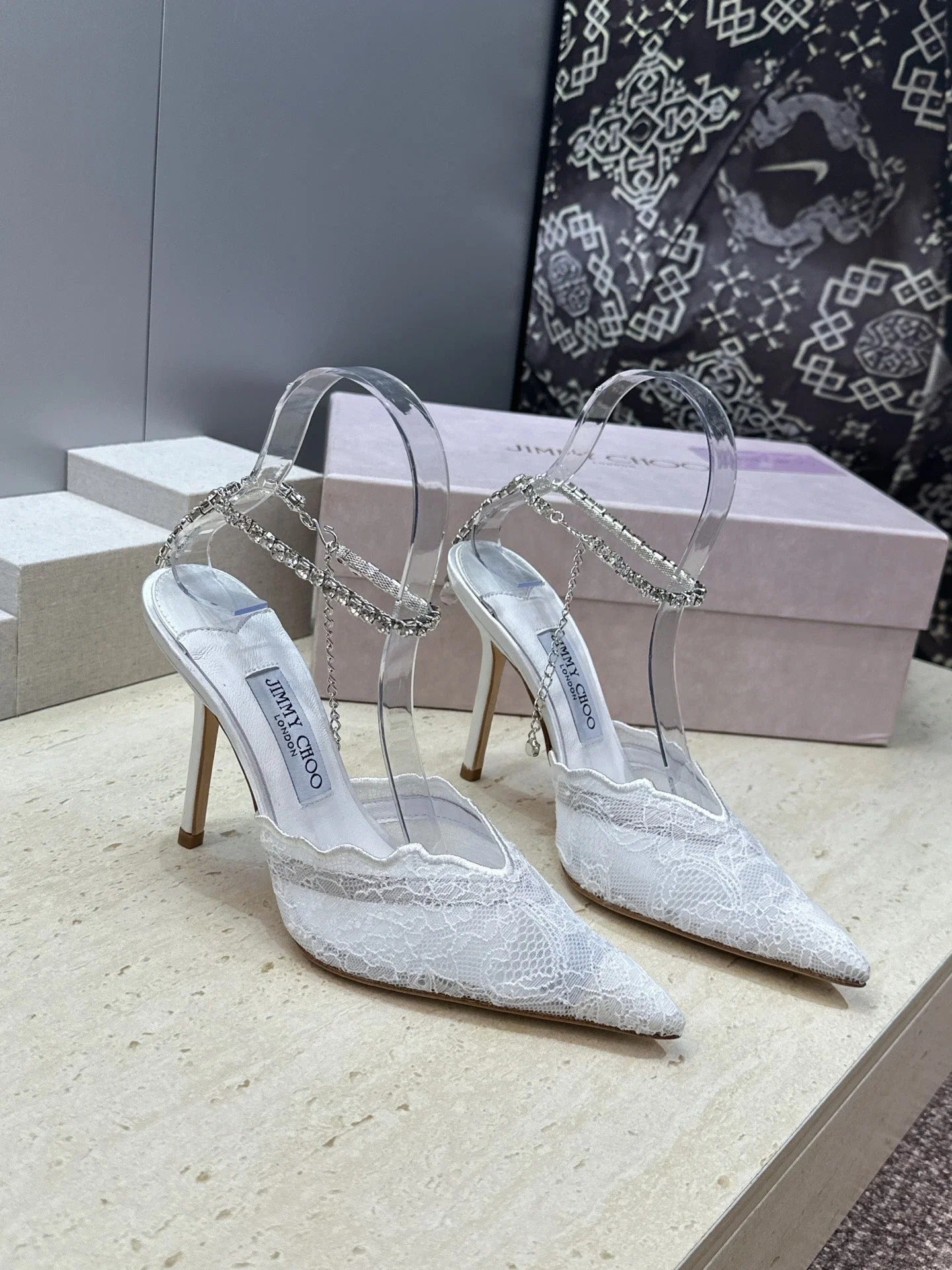 Jimmy Choo 2026 Saeda Crystal Lace Pumps 105mm Mesh 959927