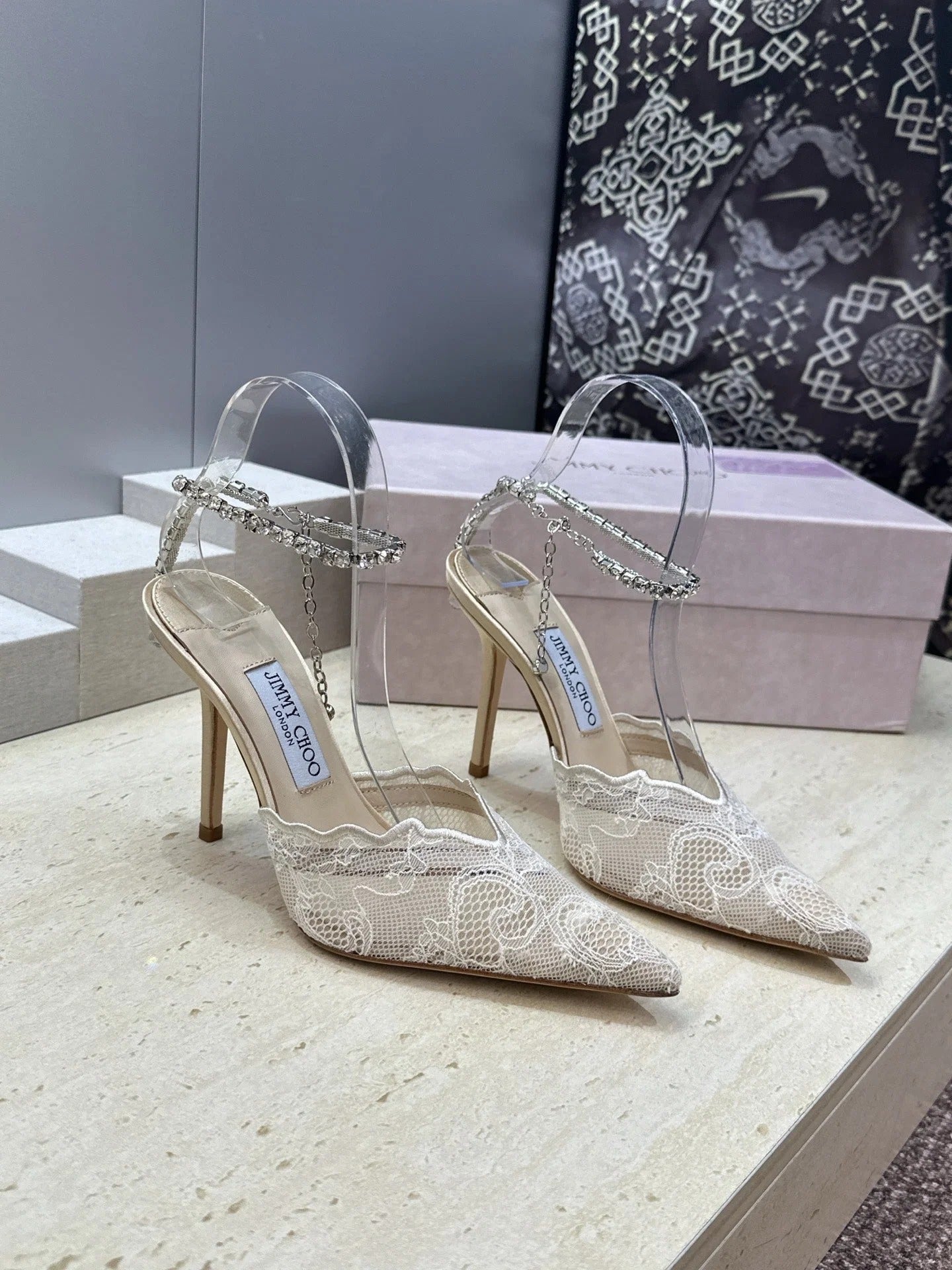 Jimmy Choo 2026 Saeda Crystal Lace Pumps 105mm Mesh 959927
