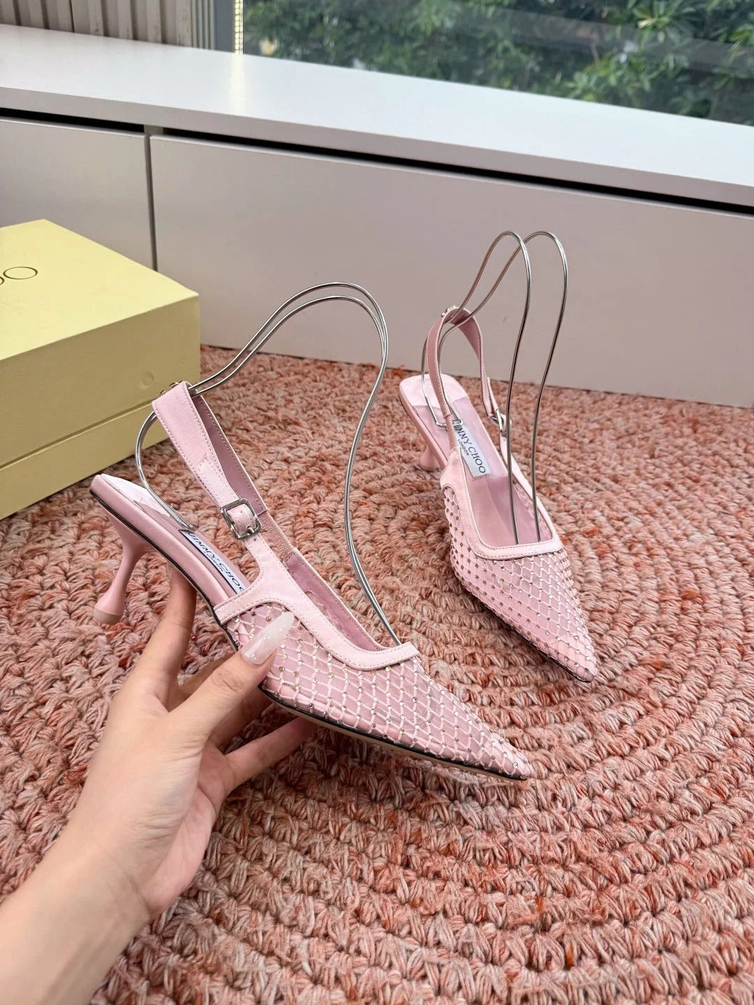Jimmy Choo 2026 Amel Crystal-Embellished Slingback 50mm Silk 916780