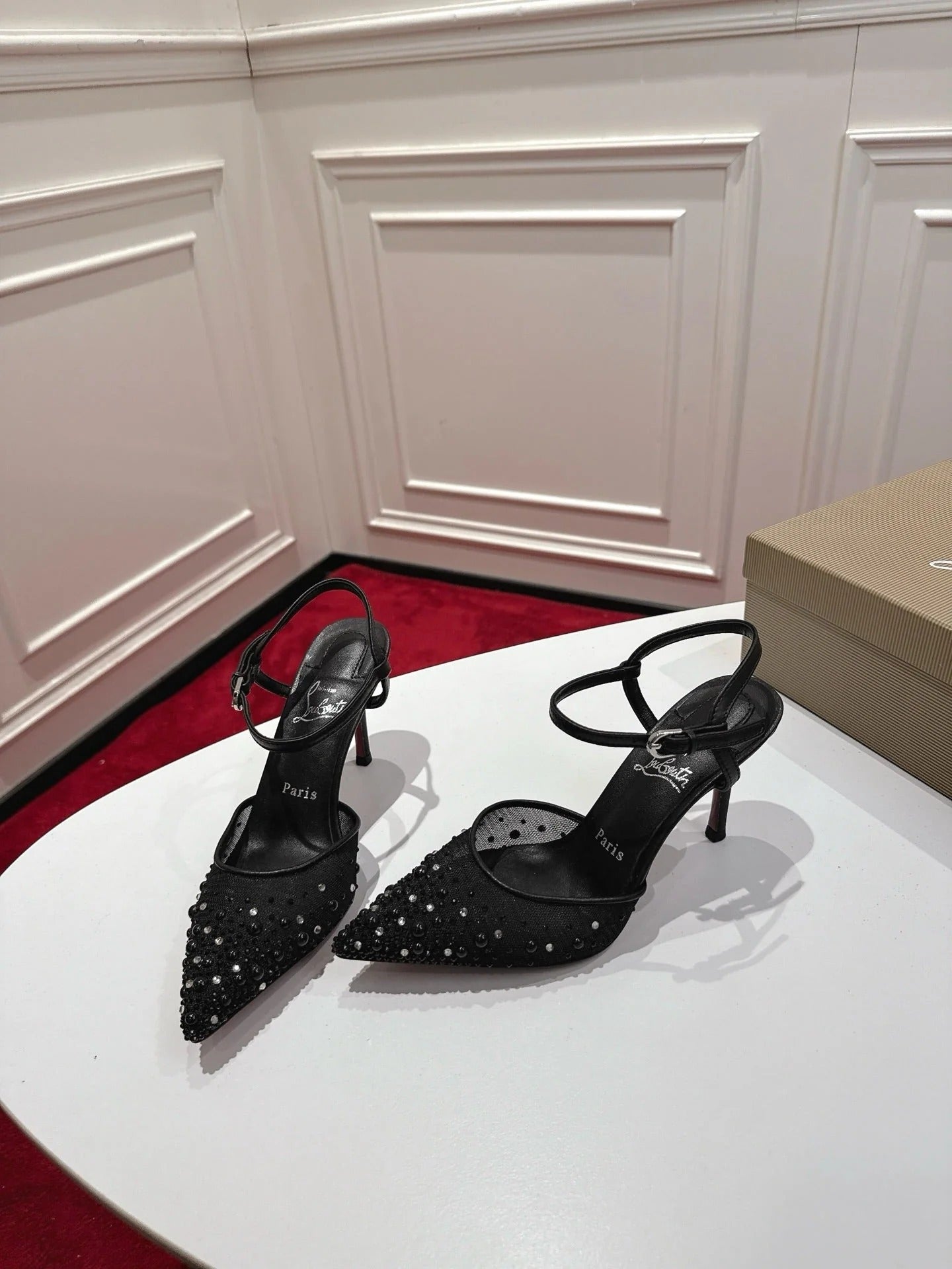 Christian Louboutin Miss Z Degrastrass Perla Slingback Pump Mesh Strass Leather 863574