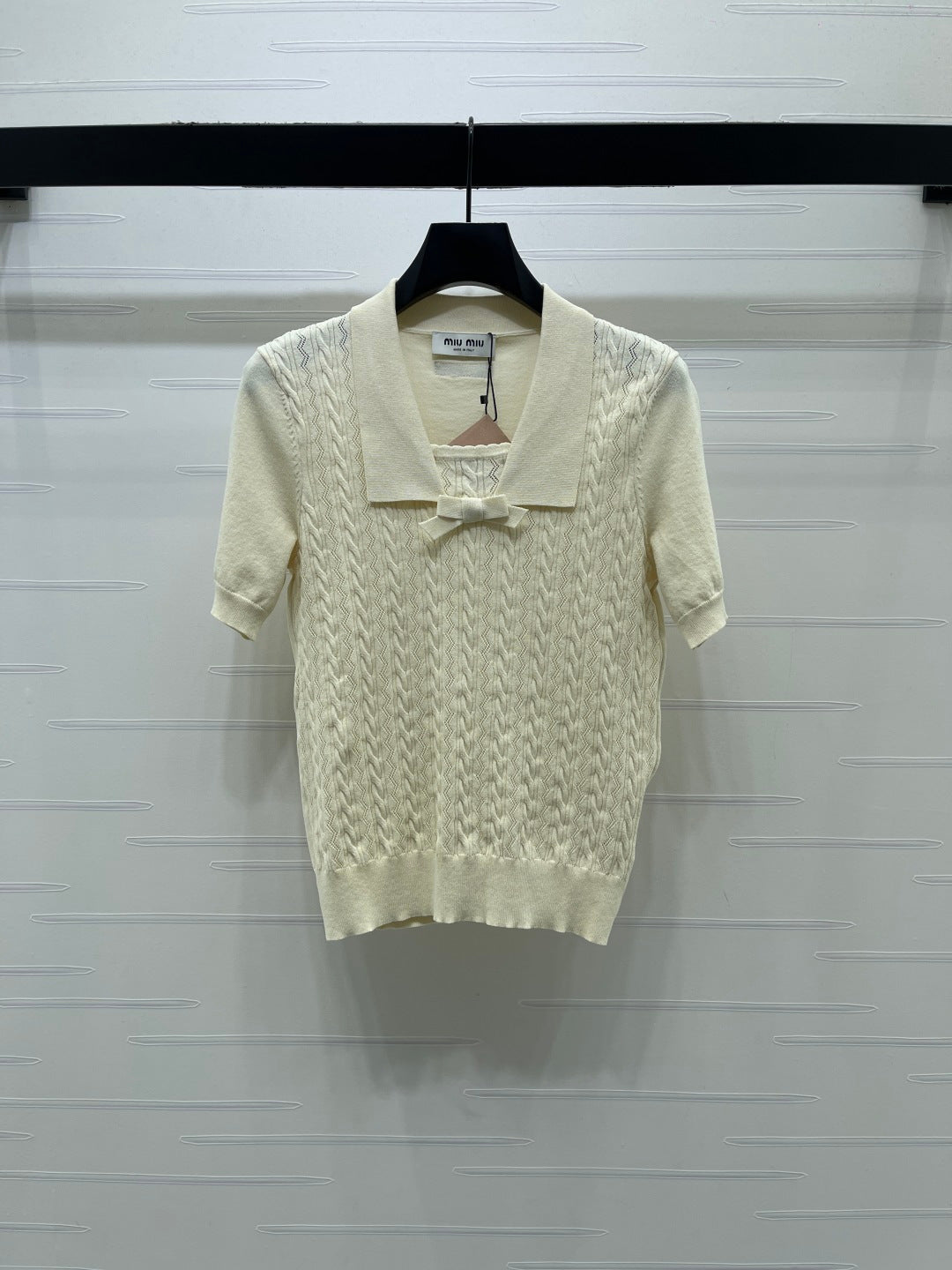 Miu Cable Knit Short-Sleeved Shirt Linen Silk