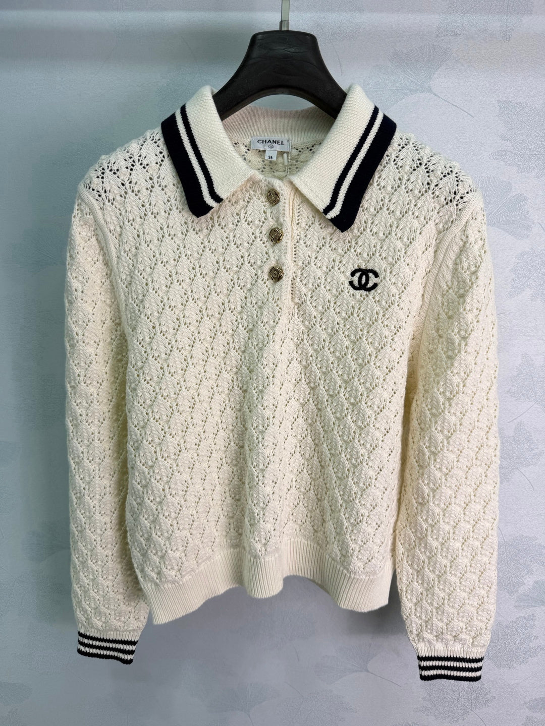 Chanel 26S Openwork Knit Polo Sweater 449421