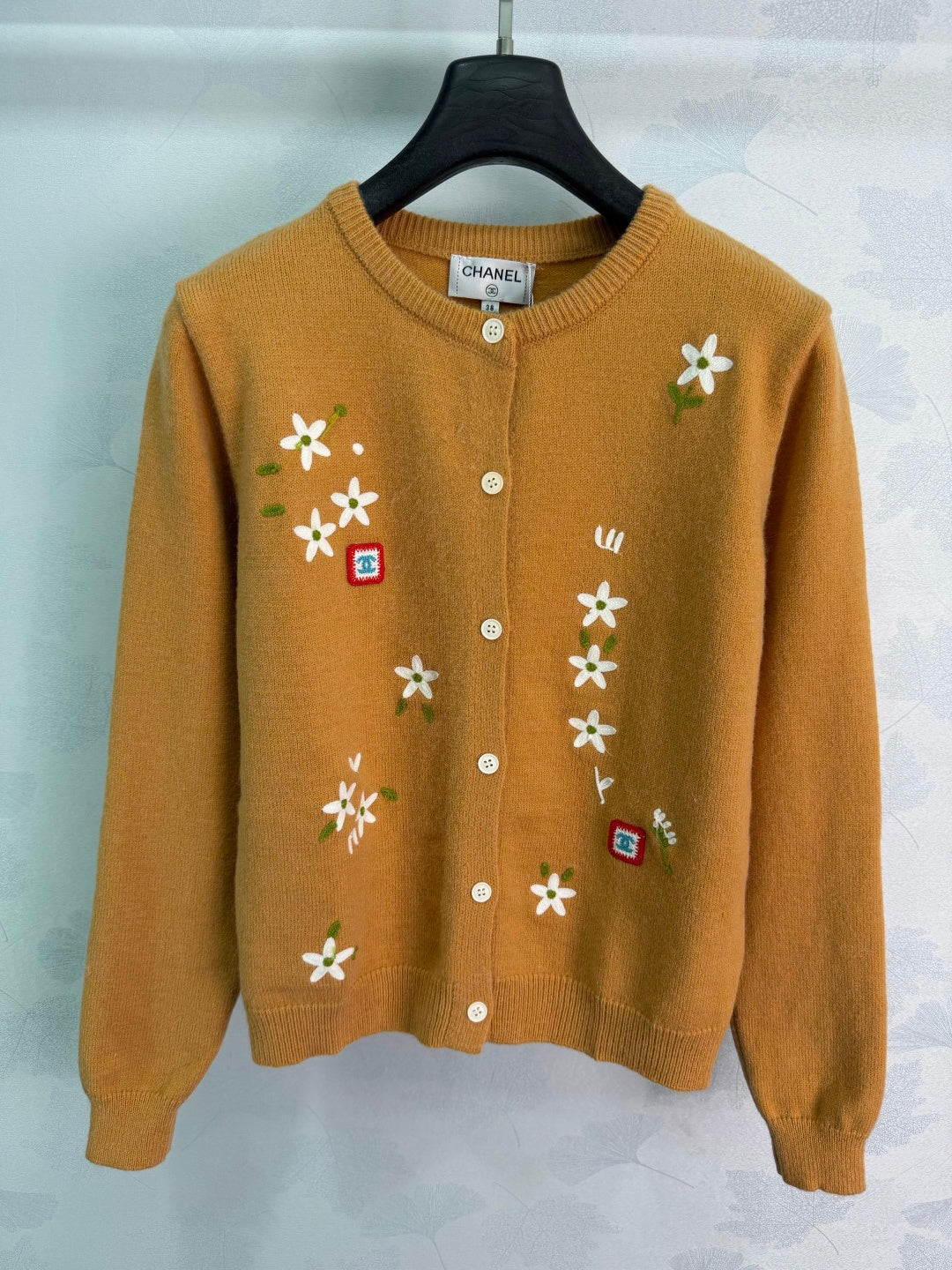 Chanel 26S Floral Intarsia Knit Cardigan Yellow 449333