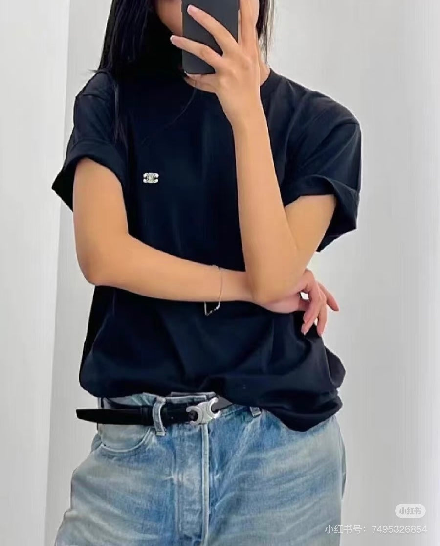 Celine  Triomphe Embroidery T-shirt Cotton 351310
