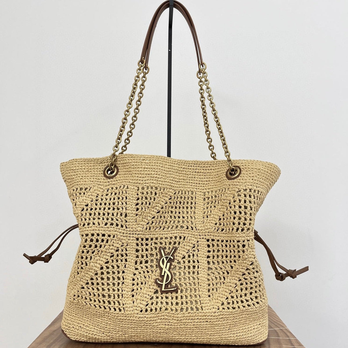 YSL Jamie Lucky Bag Beige Brown Raffia 339402 – Amejews
