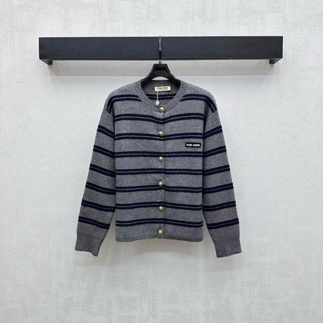 Miu Miu 25 Cardigan Grey Mix Navy Wool 303603 – Amejews