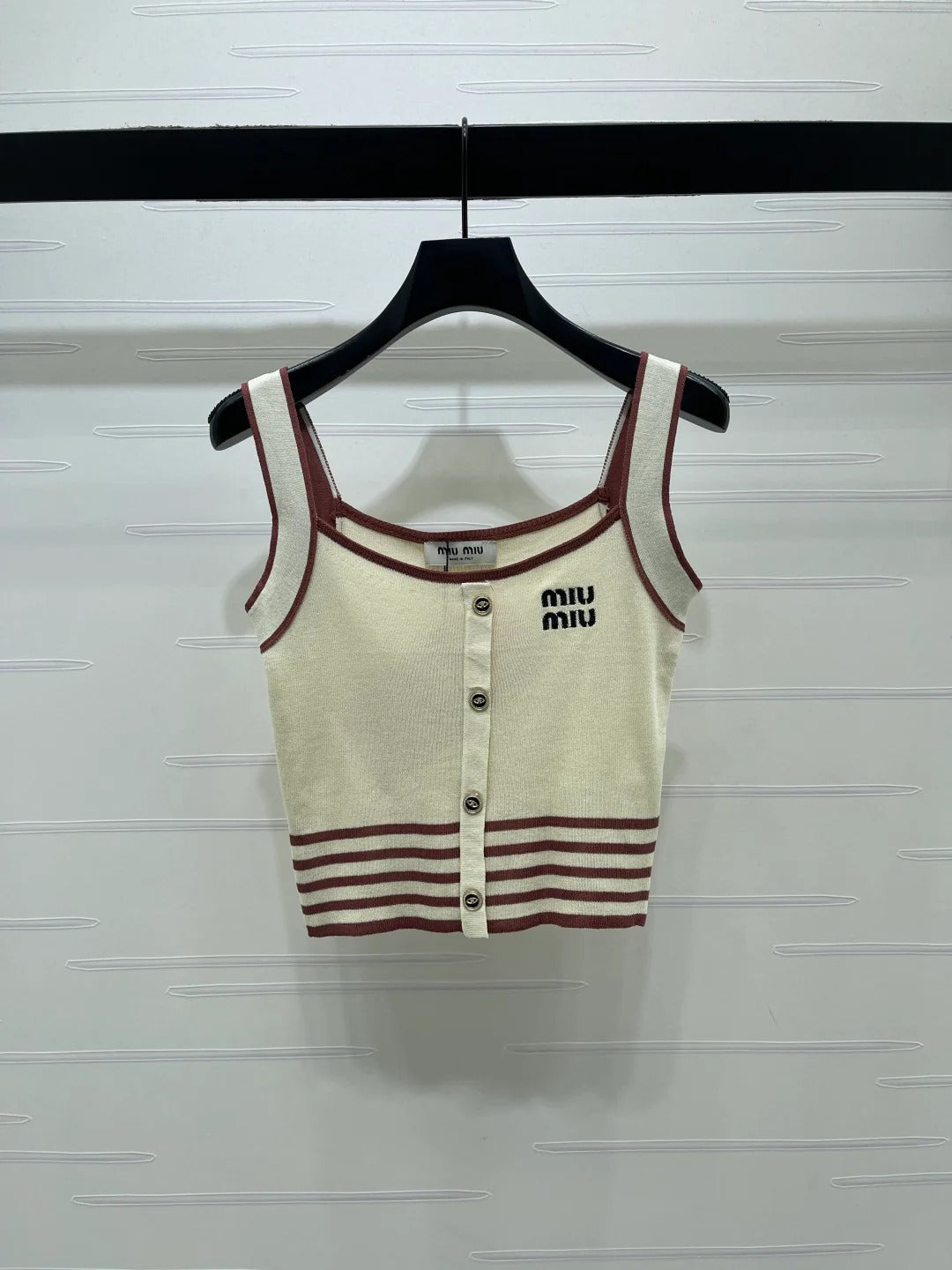 Miumiu 2026 Knitted Striped Camisole Cream and White Wool Cashmere 356492