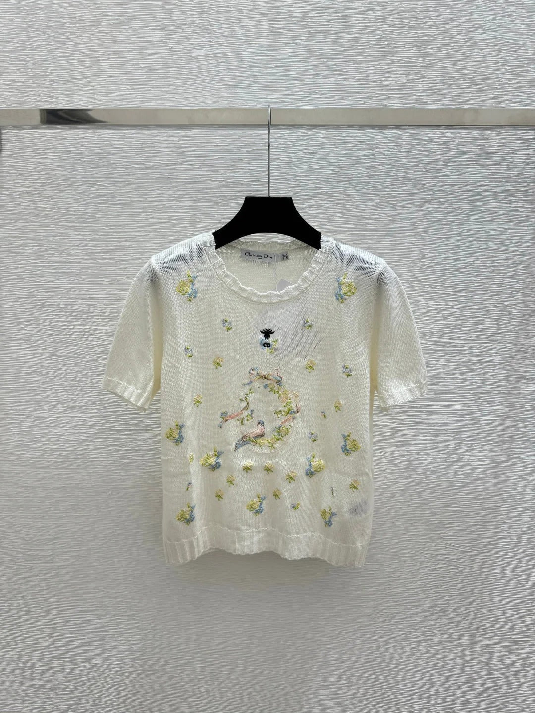 Dior 2026 Floral Embroidered Knit Short-sleeved Top Wool 392593