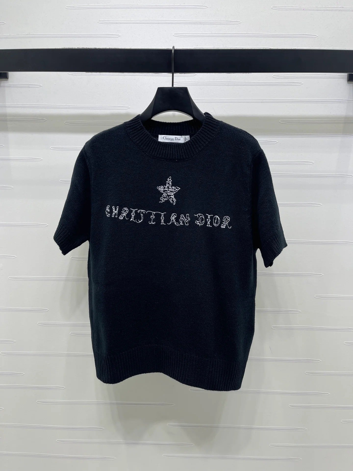 Dior 2026 Embroidered Letter Knit Short-Sleeve T-Shirt Wool