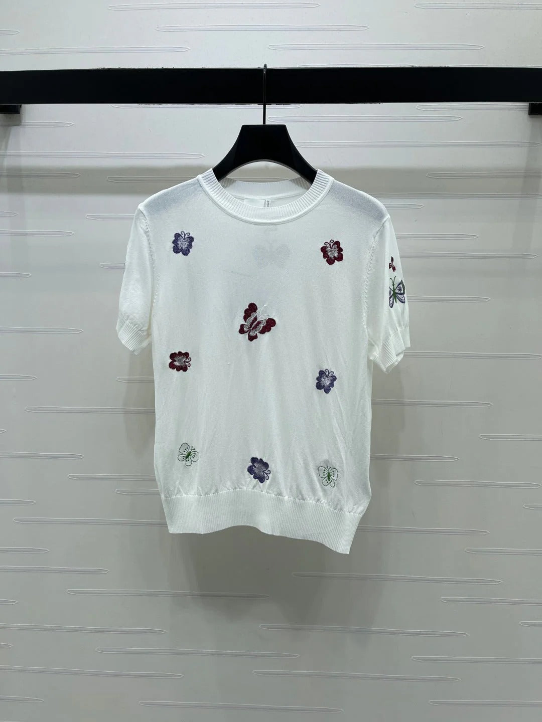 CD 2026 Embroidered Butterfly Knit Short-Sleeve T-Shirt Cotton 422553