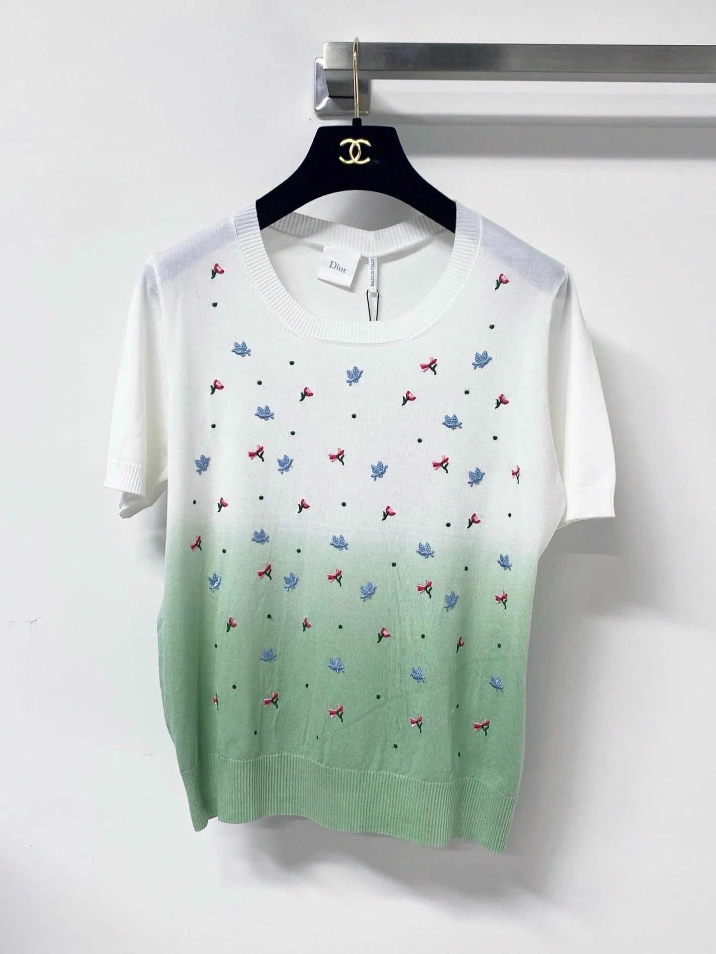 Dior 2026 Short-Sleeve T-Shirt Embroidered Colorful Floral Tencel 479916