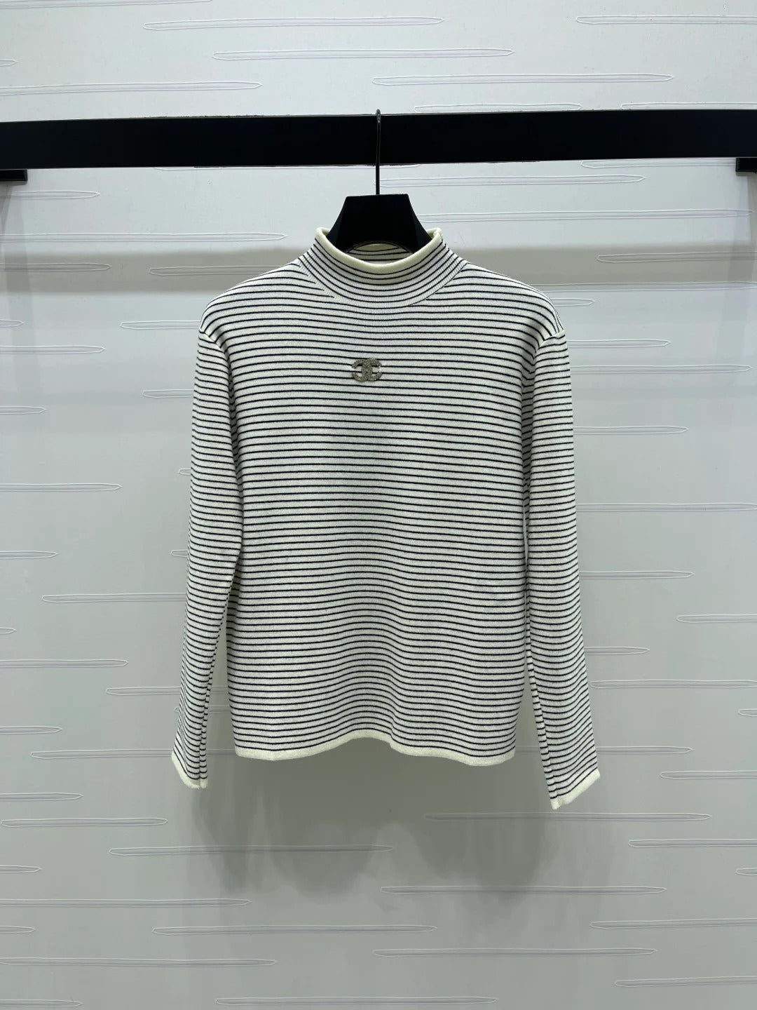 Chanel 2026 Striped Turtleneck Long Sleeve Sweater Wool