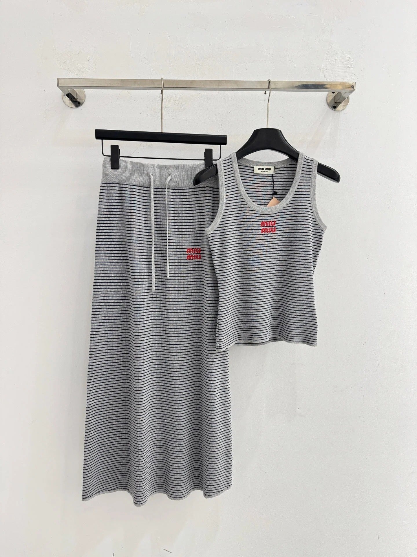 Miumiu 2026 Striped Simple Knit Set Polyester Viscose 516676
