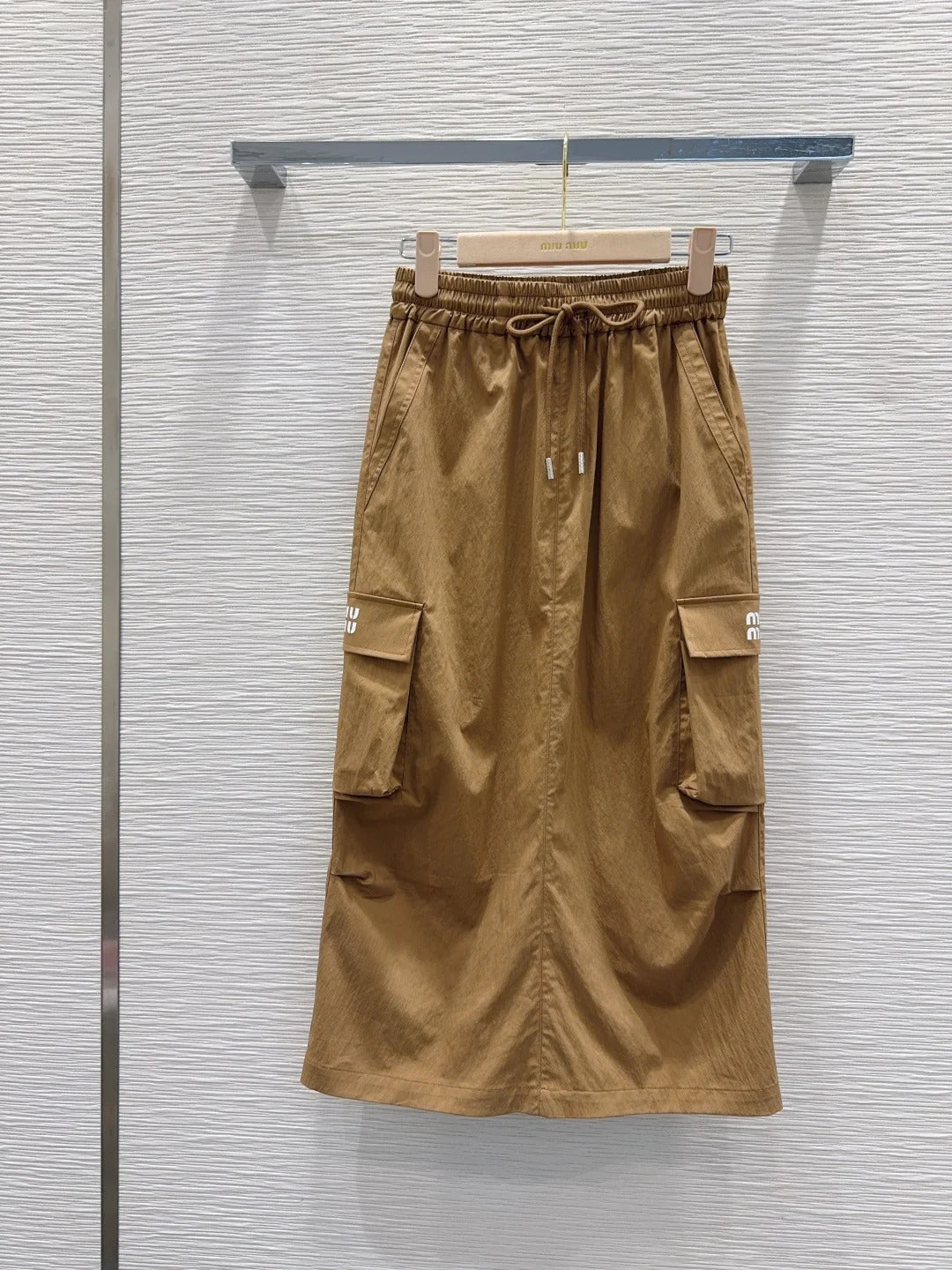 Miu Miu 2026 Long Skirt Khaki and Navy Blue Cotton Nylon