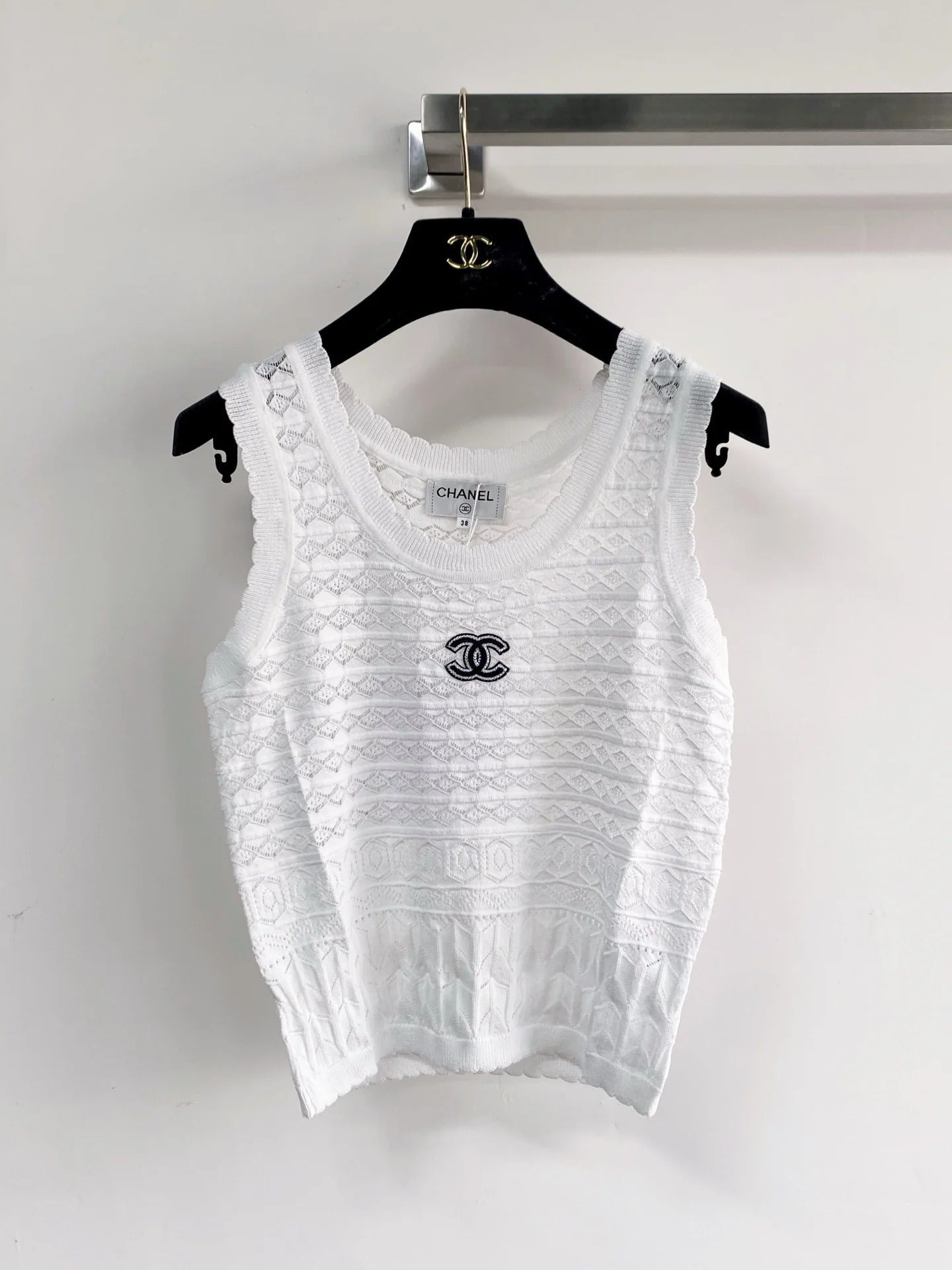 Chanel 2026 Vest White Yellow Navy Blue Wool Tencel