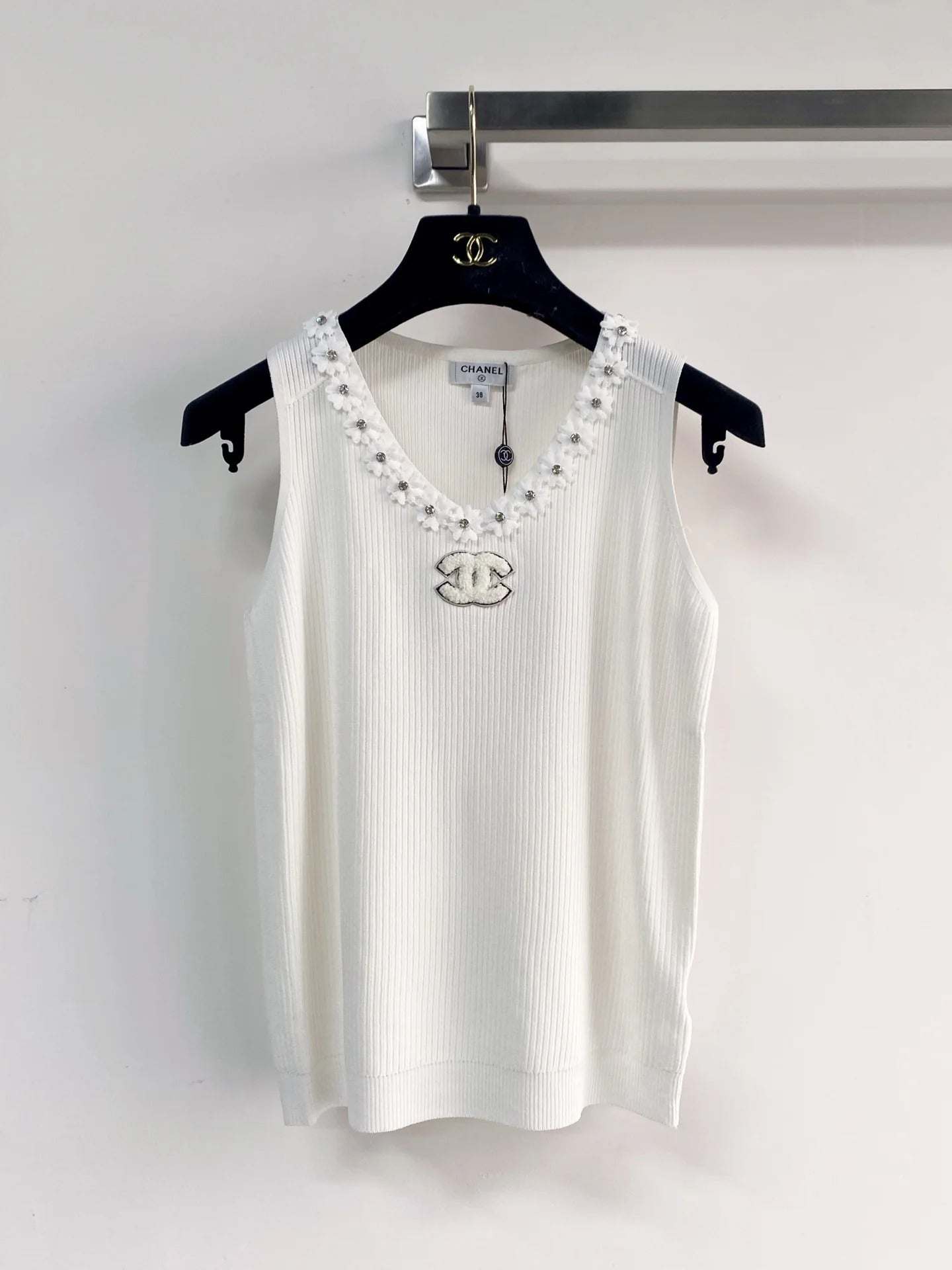 Chanel 2026 Flower Shirt White and Black Polyester Viscose