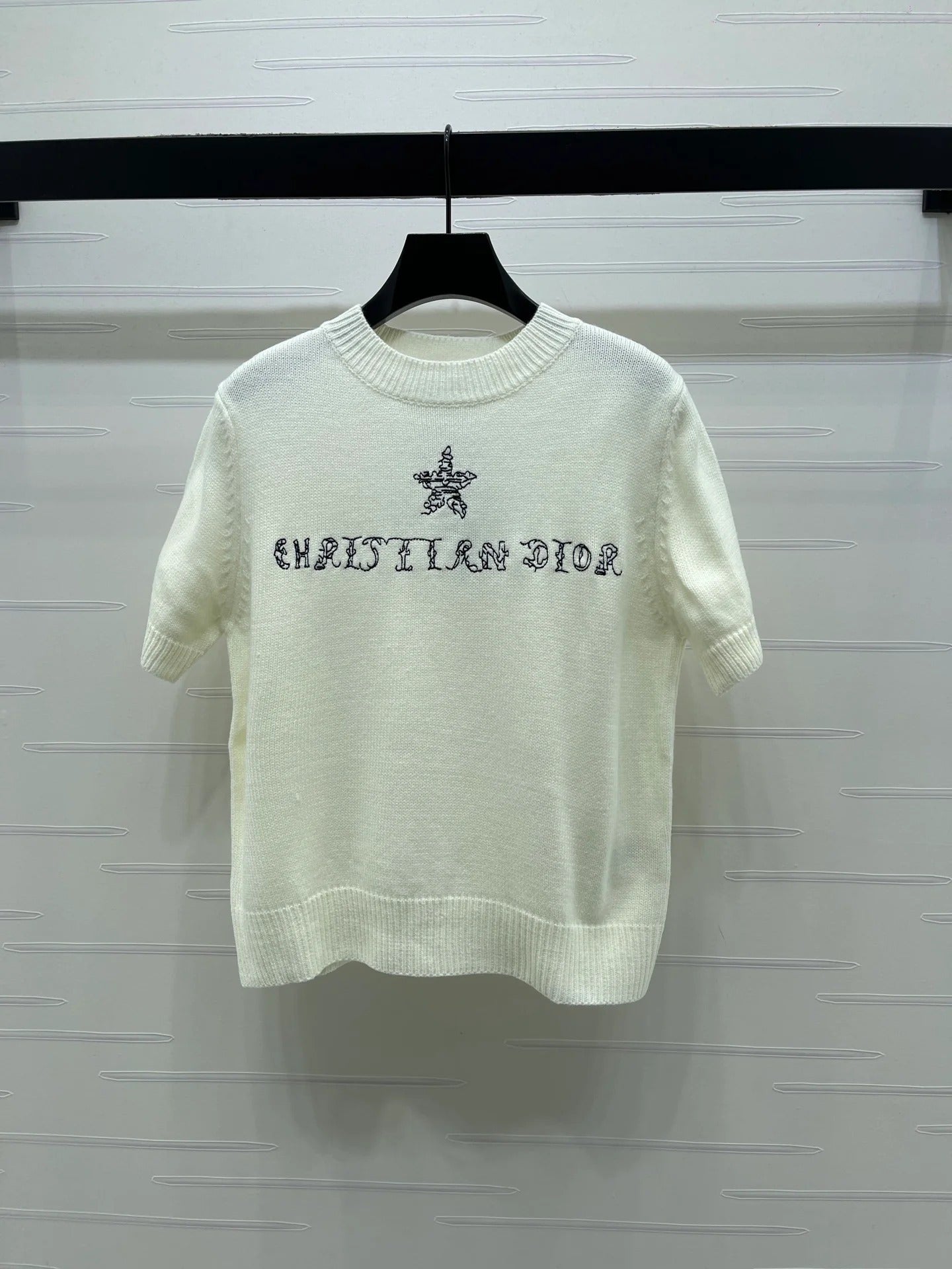 Dior 2026 Embroidered Letter Knit Short-Sleeve T-Shirt Wool