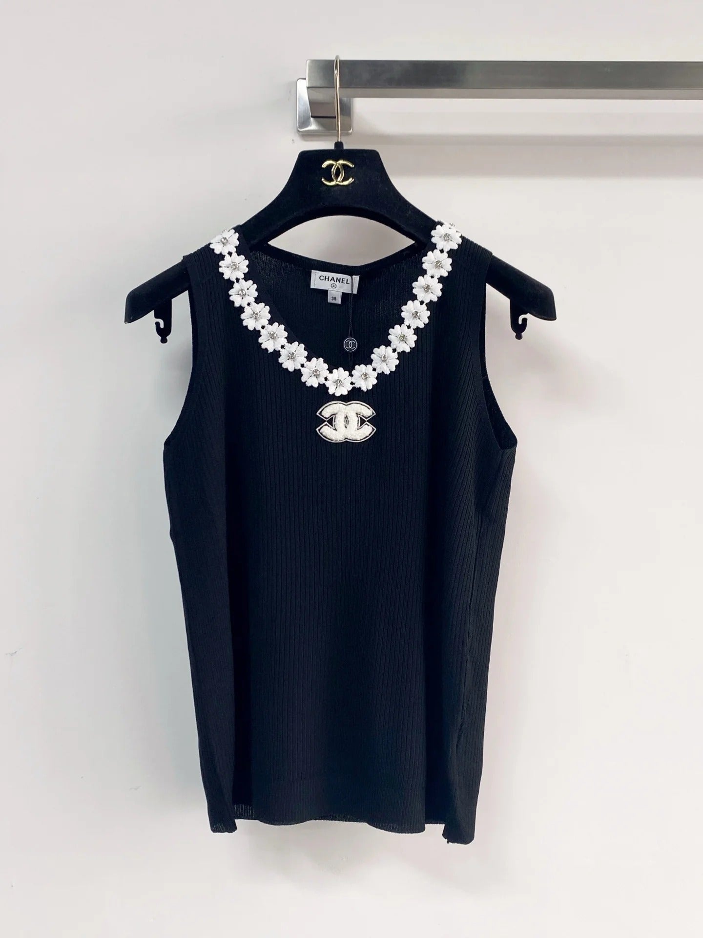 Chanel 2026 Flower Shirt White and Black Polyester Viscose