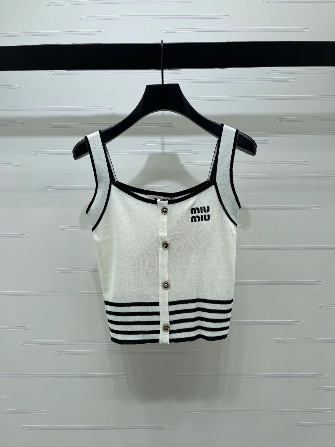 Miumiu 2026 Knitted Striped Camisole Cream and White Wool Cashmere 356492