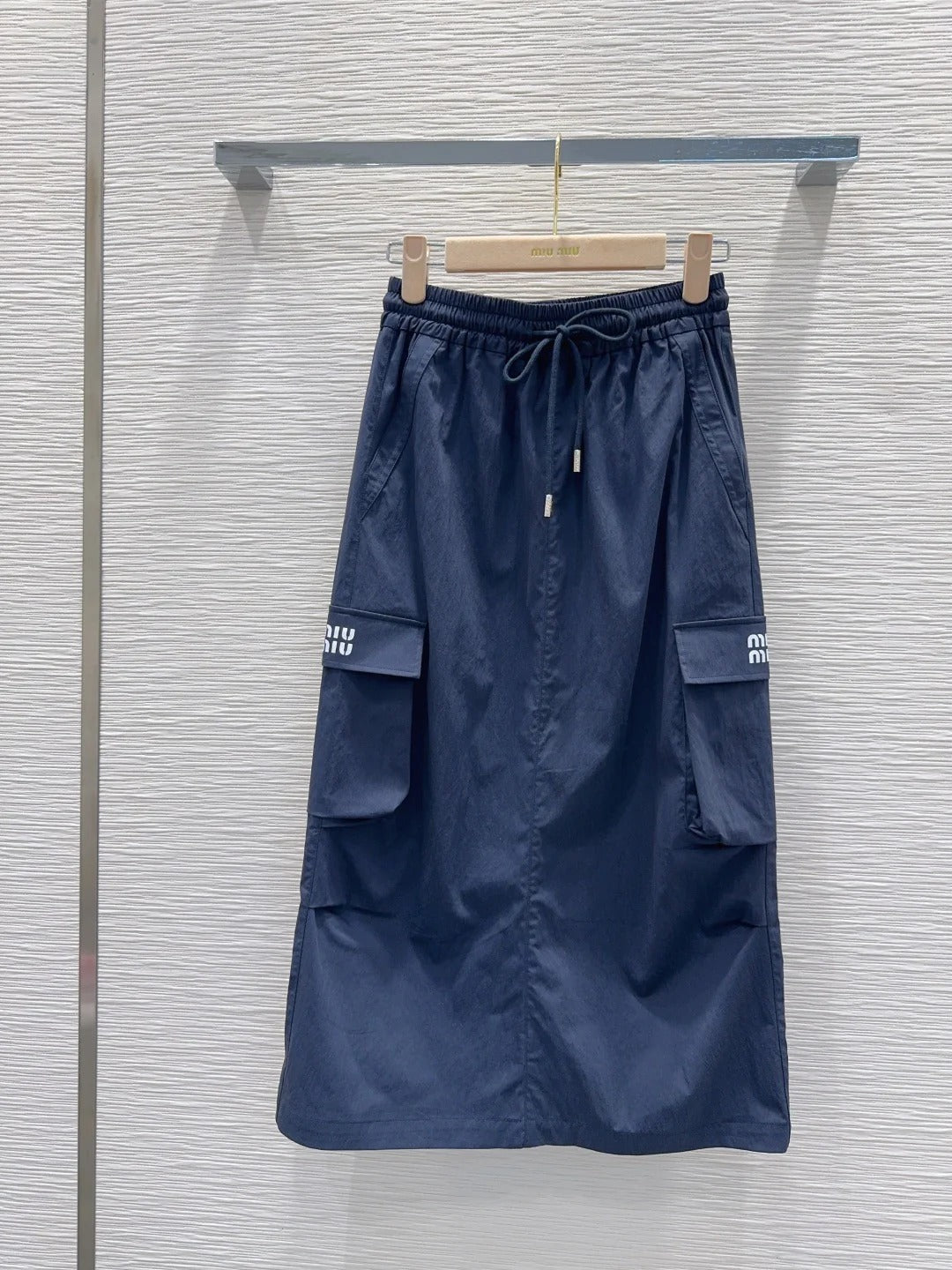 Miu Miu 2026 Long Skirt Khaki and Navy Blue Cotton Nylon