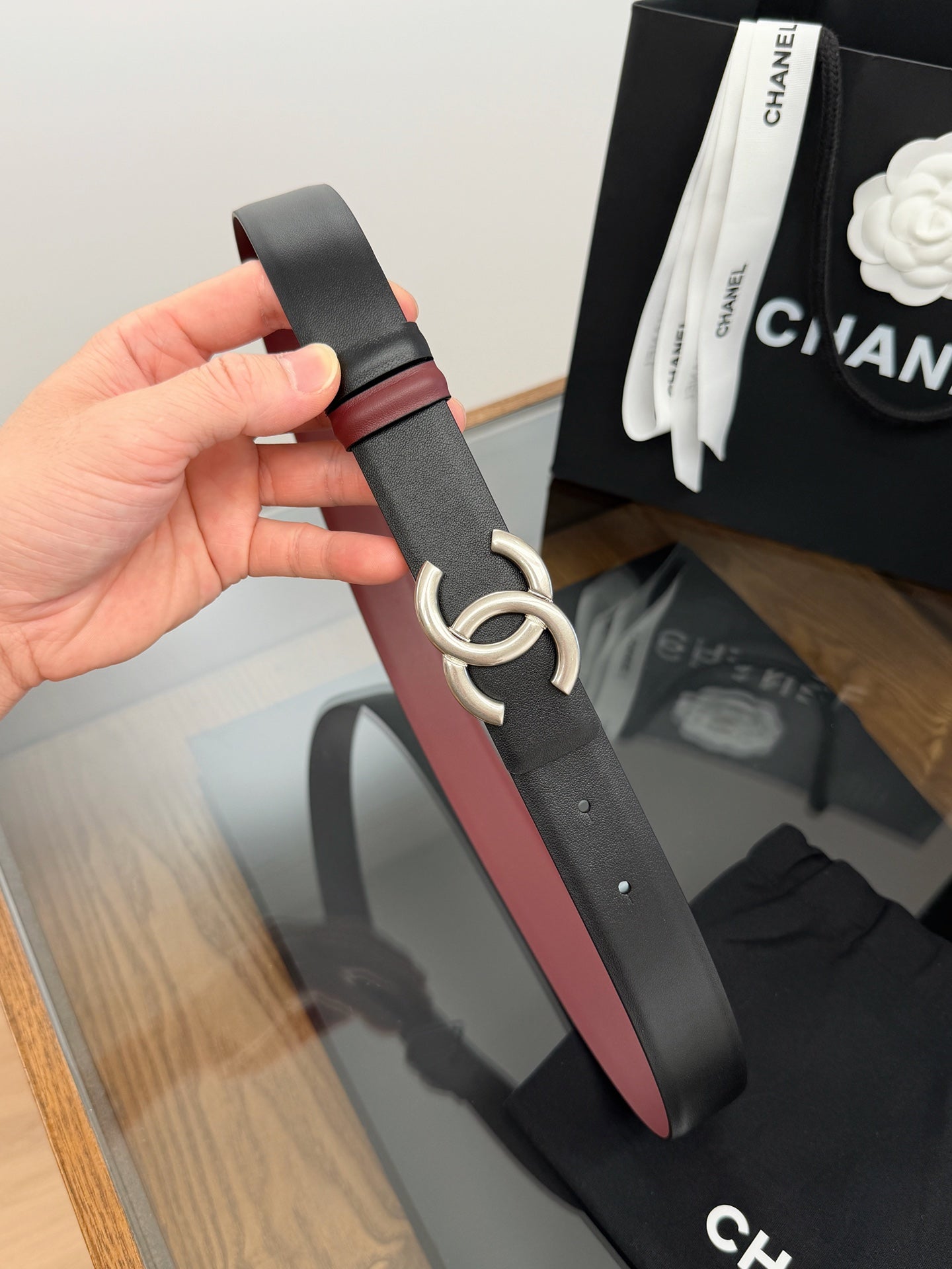 CC 26FW Reversible Belt 3cm Brass Buckle Calfskin 220705