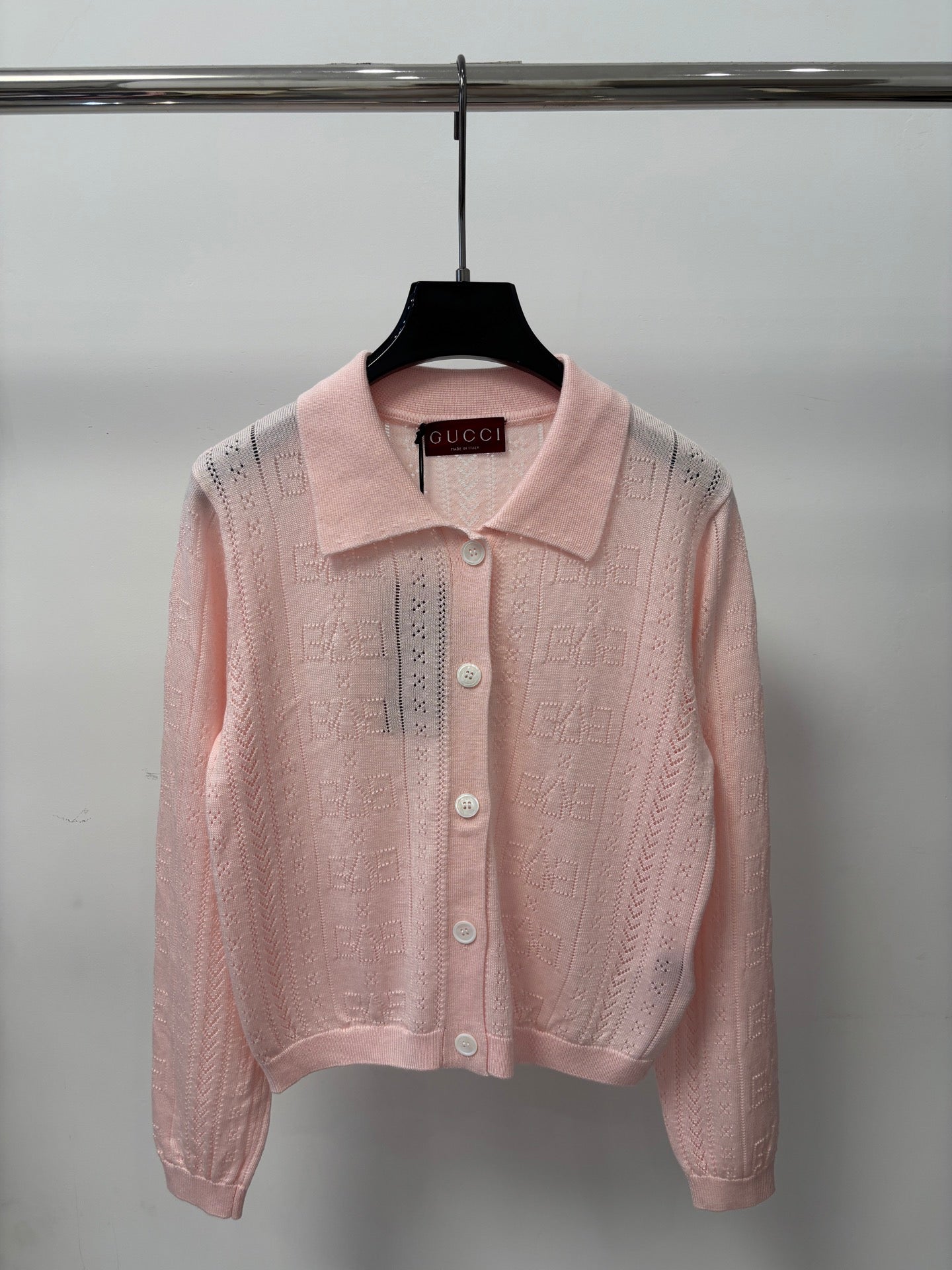GG 26FW Lapel Knit Cardigan Logo Cutout Wool 448067