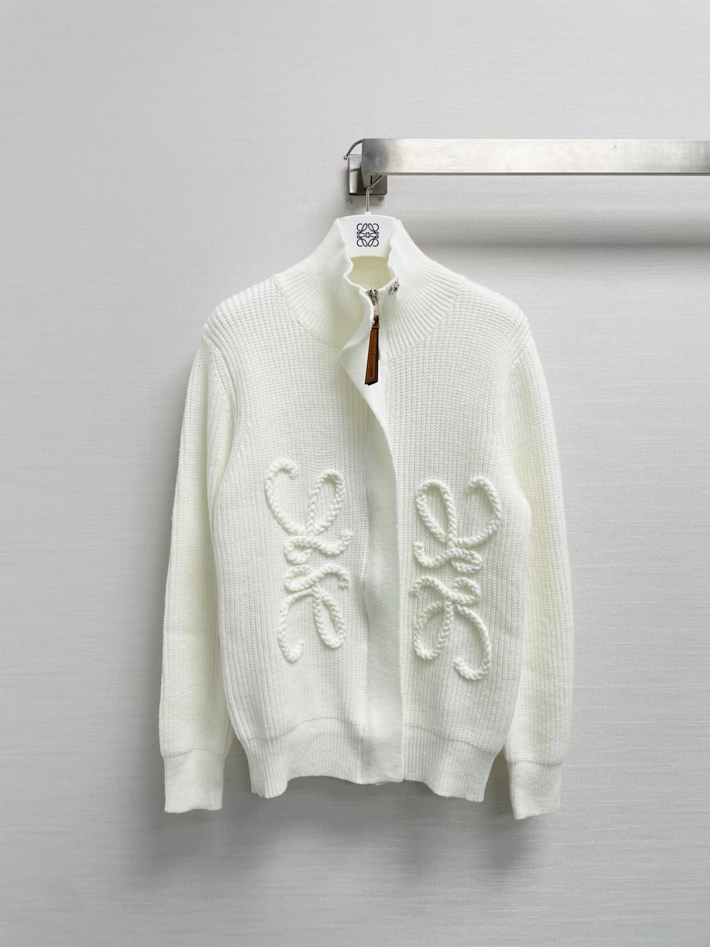 LW 26FW Logo Embossed Ribbed Cardigan Mohair Knitwear 446712