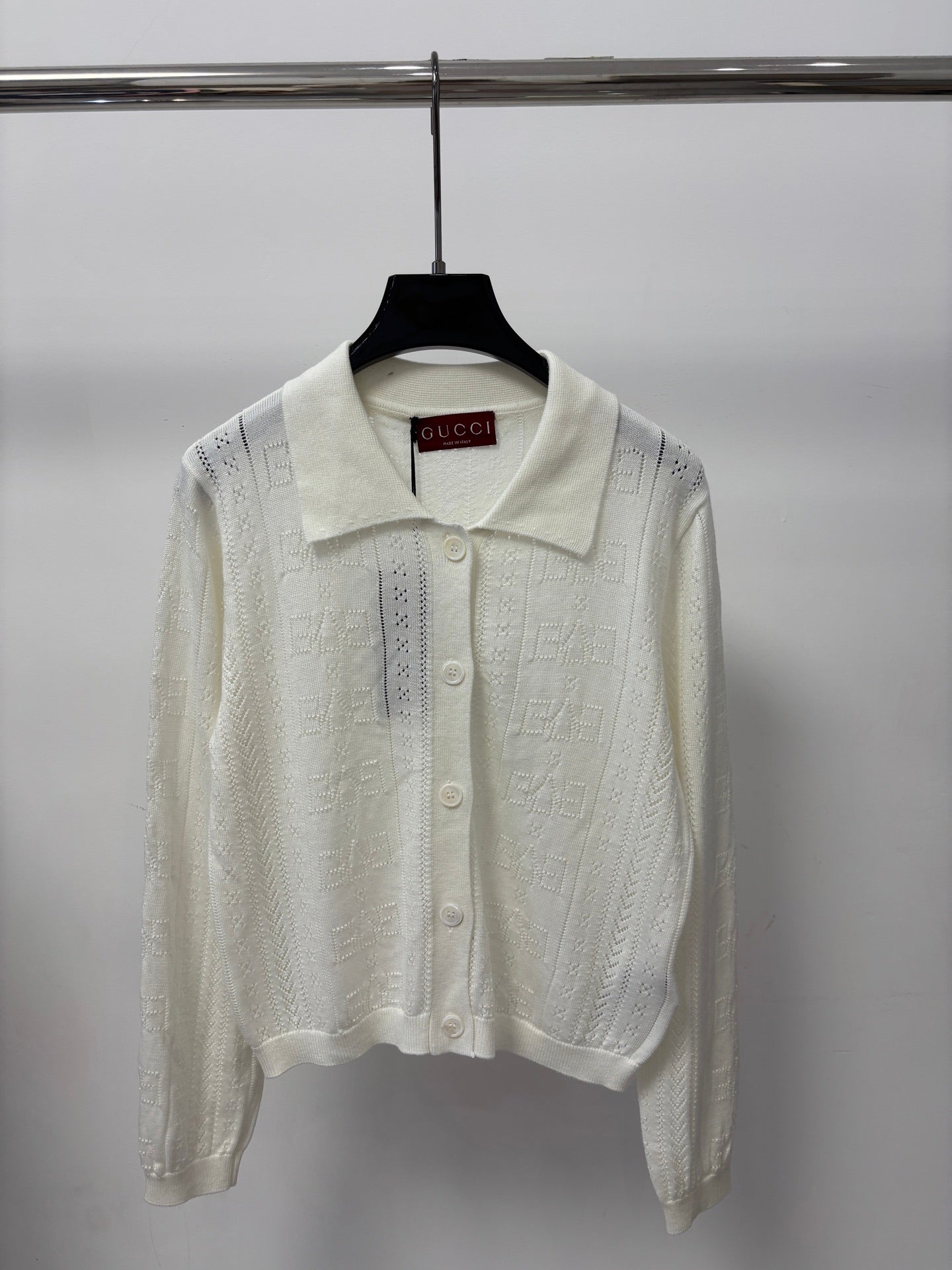 GG 26FW Lapel Knit Cardigan Logo Cutout Wool 448067