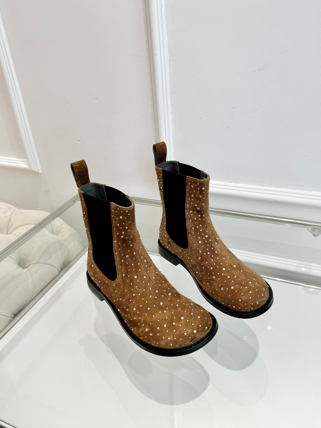 LW 26FW Rhinestone Boots Suede Leather 122748